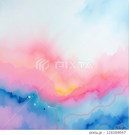 Lively splash of colors forming an expressive watercolor piece. 128389047