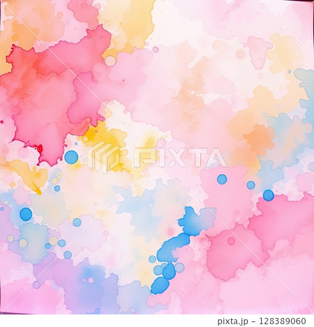 Delicate brushwork and saturated hues in abstract watercolor. 128389060