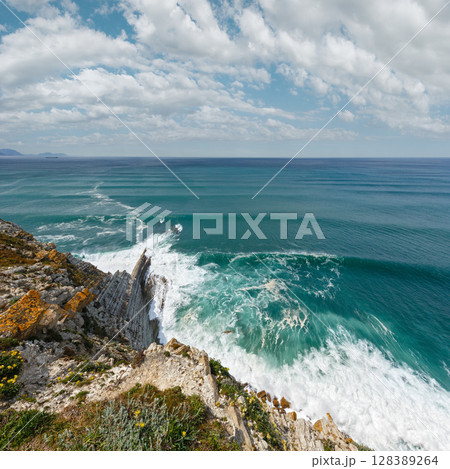 Summer ocean coastline view in Getxo town (Spain). 128389264
