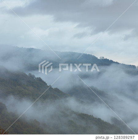 Evening mist in mountain. 128389297