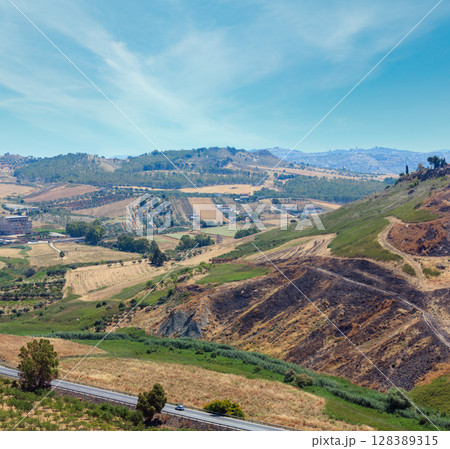 View from Valley of Temples, Agrigento, Sicily, Italy 128389315