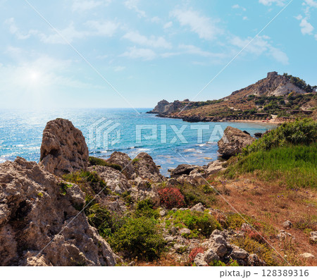Sea beach near Rocca di San Nicola, Agrigento, Sicily, Italy 128389316
