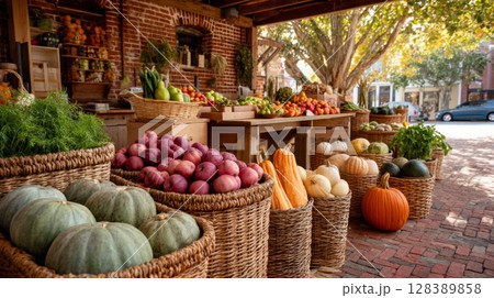 Autumn Harvest at a Rustic Outdoor Market 128389858