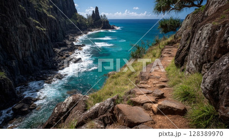 Coastal Hiking Trail with Turquoise Ocean View 128389970