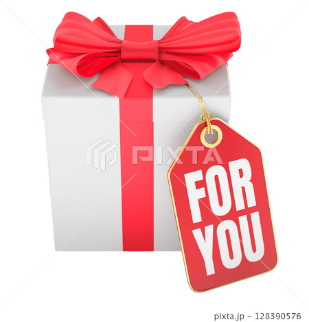 Gift box with red tag FOR YOU. 3D rendering 128390576