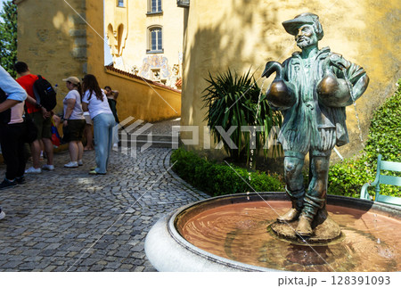 Hohenschwangau Castle in Schwangau, Bavaria, June 14, 2025.Germany. Sculpture of a merchant  128391093