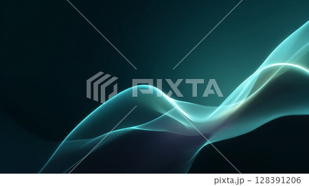 Abstract teal streaks of light flowing on dark atmospheric background, creating a sense of mystery and elegance 128391206