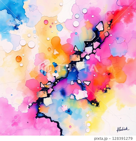 Color-rich artistic design with natural watercolor edges. 128391279