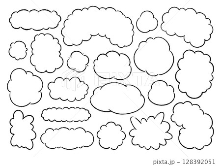 手描きのもこもこの吹き出しのセット 手描きのもこもこの吹き出しのセット 128392051
