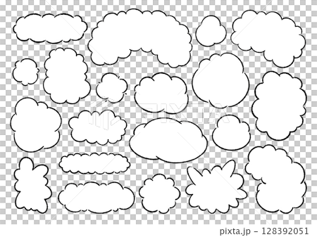 手描きのもこもこの吹き出しのセット 手描きのもこもこの吹き出しのセット 128392051