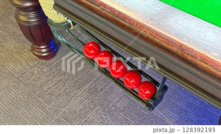 Classic snooker balls and game table from side view 128392193
