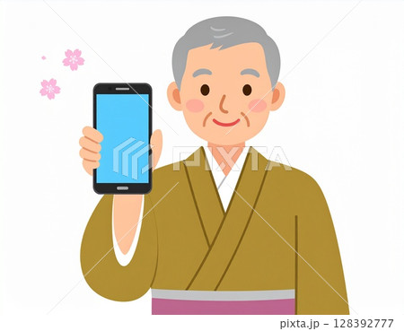 高齢者　スマートフォン 128392777