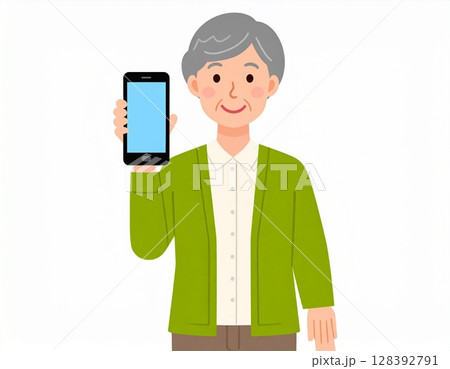 高齢者　スマートフォン 128392791