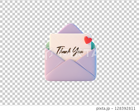 Thank you note in envelope with heart seal, 3d gratitude concept for valentine or appreciation card isolated Thank you note in envelope with heart seal, 3d gratitude concept for valentine or appreciation card isolated 128392811