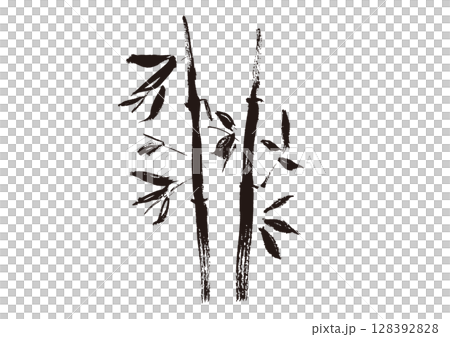 日式手繪竹子插圖，單色墨水畫 128392828
