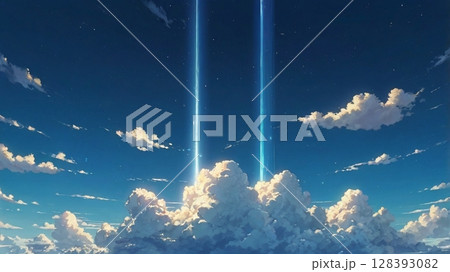 澄み渡る青空に神秘の光が舞い降りる幻想の瞬間 128393082
