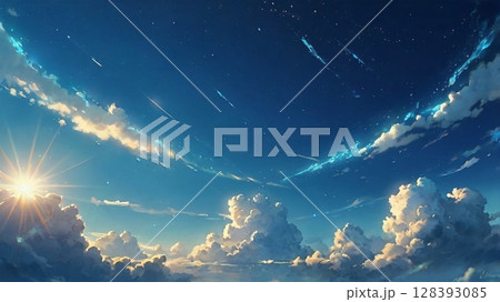 澄み渡る青空に神秘の光が舞い降りる幻想の瞬間 128393085