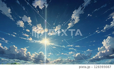 澄み渡る青空に神秘の光が舞い降りる幻想の瞬間 澄み渡る青空に神秘の光が舞い降りる幻想の瞬間 128393087