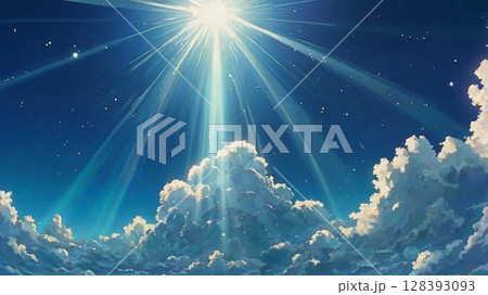 澄み渡る青空に神秘の光が舞い降りる幻想の瞬間 128393093