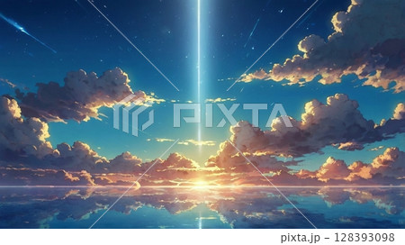 澄み渡る青空に神秘の光が舞い降りる幻想の瞬間 澄み渡る青空に神秘の光が舞い降りる幻想の瞬間 128393098