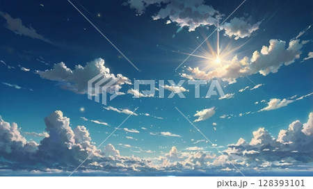 澄み渡る青空に神秘の光が舞い降りる幻想の瞬間 澄み渡る青空に神秘の光が舞い降りる幻想の瞬間 128393101