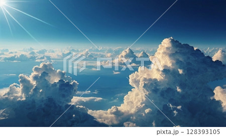 澄み渡る青空に神秘の光が舞い降りる幻想の瞬間 128393105
