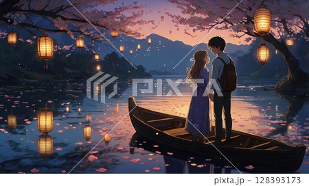 夜空に舞う光の願い ― ランタンが紡ぐ幻想の物語 128393173