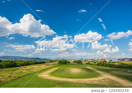 淀川新橋の上から見た太間公園グランド 淀川新橋の上から見た太間公園グランド 128393239