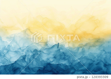 青と黄色の水彩グラデーション 抽象背景テクスチャ 128393309