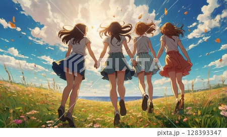 青春の一瞬を空へ放つ―自由に跳ねる彼女たちの背中 128393347