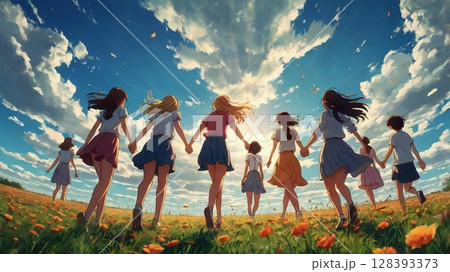 青春の一瞬を空へ放つ―自由に跳ねる彼女たちの背中 128393373