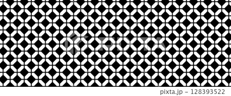 Tiled floor or wall background with octagon and square shapes. Retro mosaic texture. Malaysian cafe or restaurant interior ornament. Black and white geometric print. Vector graphic illustration 128393522