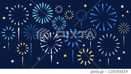2026年の新年を祝う打ち上げ花火の背景イラスト（人物なし）| ベクター アイキャッチ 128393824