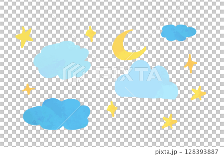 Watercolor style moon, clouds and stars illustration set (night sky) Watercolor style moon, clouds and stars illustration set (night sky) 128393887