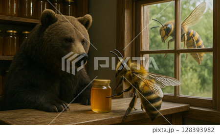 ミツバチが買い物!?ミツを買いスズメバチに“ミツかった”ハチ合わせの瞬間 ミツバチが買い物!?ミツを買いスズメバチに“ミツかった”ハチ合わせの瞬間 128393982