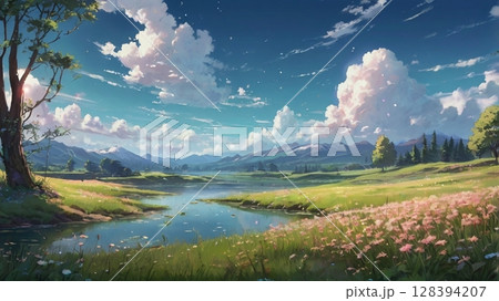 澄み渡る空と風が織りなす、幻想と癒しのデジタル風景詩 128394207