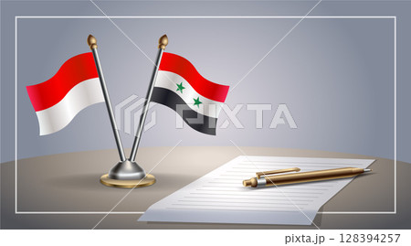 Small national flag of Indonesia and Syria flag Relation, Template Vector Illustration 128394257