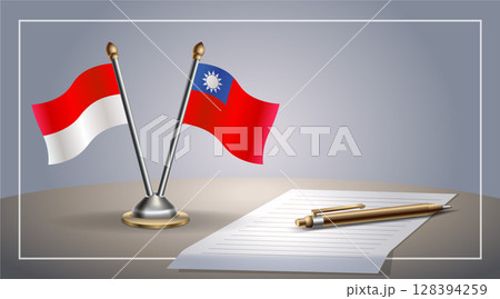 Small national flag of Indonesia and Taiwan flag Relation, Template Vector Illustration 128394259