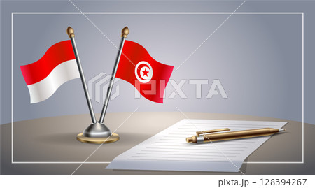 Small national flag of Indonesia and Tunisia flag Relation, Template Vector Illustration Small national flag of Indonesia and Tunisia flag Relation, Template Vector Illustration 128394267