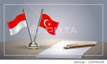 Small national flag of Indonesia and Turkey flag Relation, Template Vector Illustration Small national flag of Indonesia and Turkey flag Relation, Template Vector Illustration 128394268