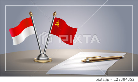 Small national flag of Indonesia and USSR flag Relation, Template Vector Illustration Small national flag of Indonesia and USSR flag Relation, Template Vector Illustration 128394352