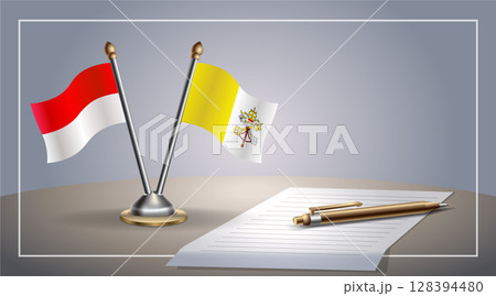 Small national flag of Indonesia and Vatican City flag Relation, Template Vector Illustration Small national flag of Indonesia and Vatican City flag Relation, Template Vector Illustration 128394480
