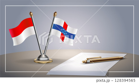 Small national flag of Indonesia and Netherlands Antilles flag Relation, Template Vector Illustration 128394565