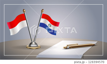 Small national flag of Indonesia and Paraguay flag Relation, Template Vector Illustration Small national flag of Indonesia and Paraguay flag Relation, Template Vector Illustration 128394570