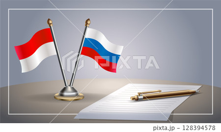 Small national flag of Indonesia and Russian flag Relation, Template Vector Illustration Small national flag of Indonesia and Russian flag Relation, Template Vector Illustration 128394578