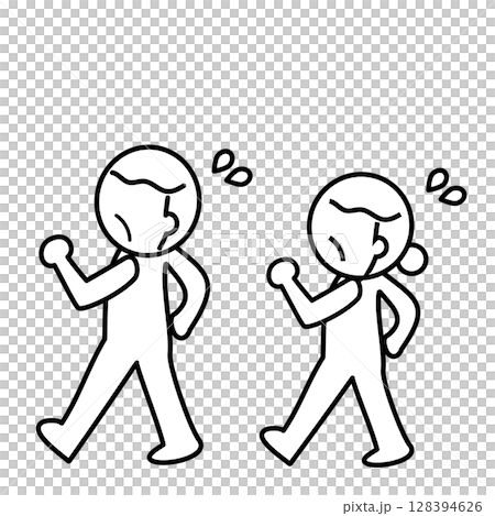 Illustration of senior men and women walking in a hurry 128394626