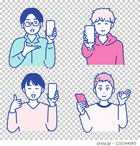 若い男性とスマートフォンのイラスト素材 若い男性とスマートフォンのイラスト素材 128394865