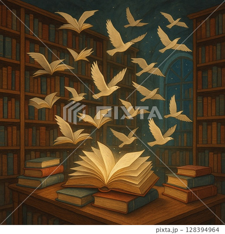 古い本と鳥 128394964