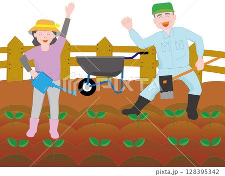 高齢者夫婦の楽しい家庭菜園 128395342