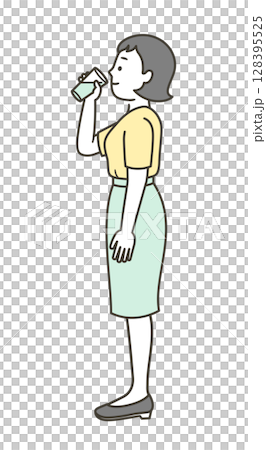 年輕女子喝水的全身插圖 128395525